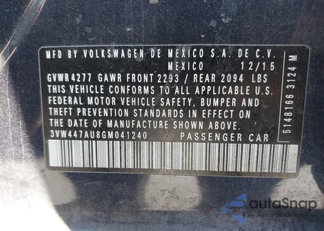 2016 Volkswagen Golf Gti Se W/Performance Package 4-Door from USA, damaged, VIN 3VW447AU8GM041240